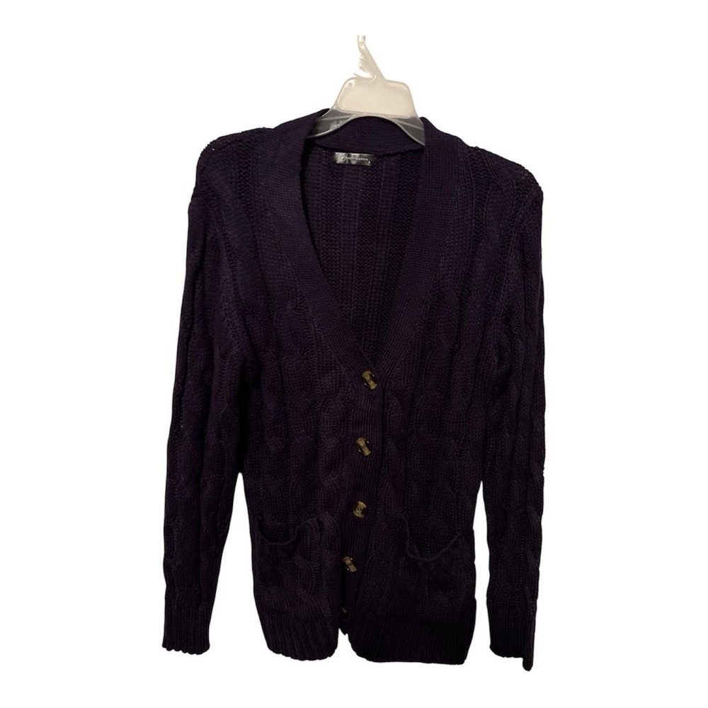 Prettygarden Purple cable knit cardigan with button-up front and pockets
